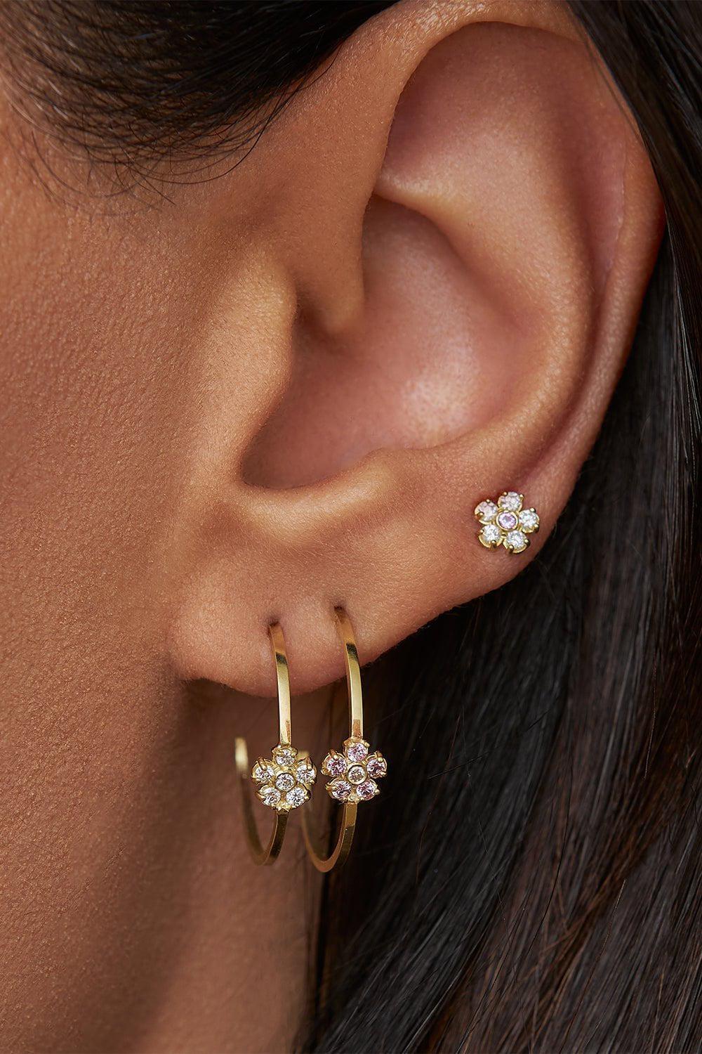 JENNIFER MEYER-Small Flower Hoop Earrings-YELLOW GOLD