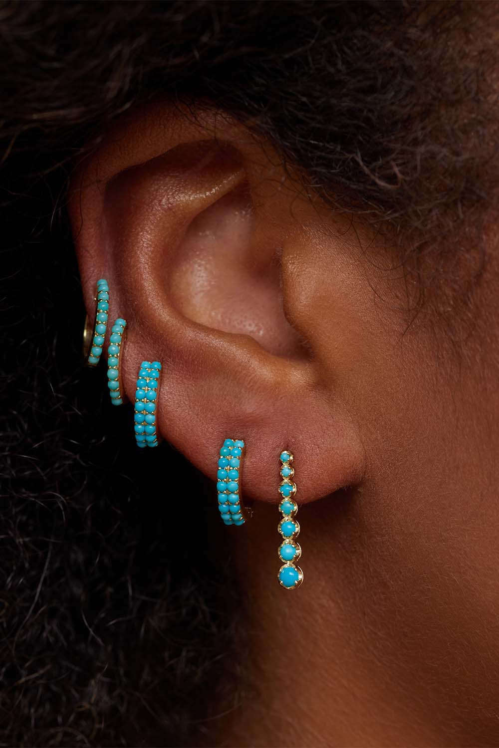 Turquoise Mini Graduated Tennis Stud Earrings-YELLOW GOLD-JEWELRYFINE JEWELEARRING-JENNIFER MEYER