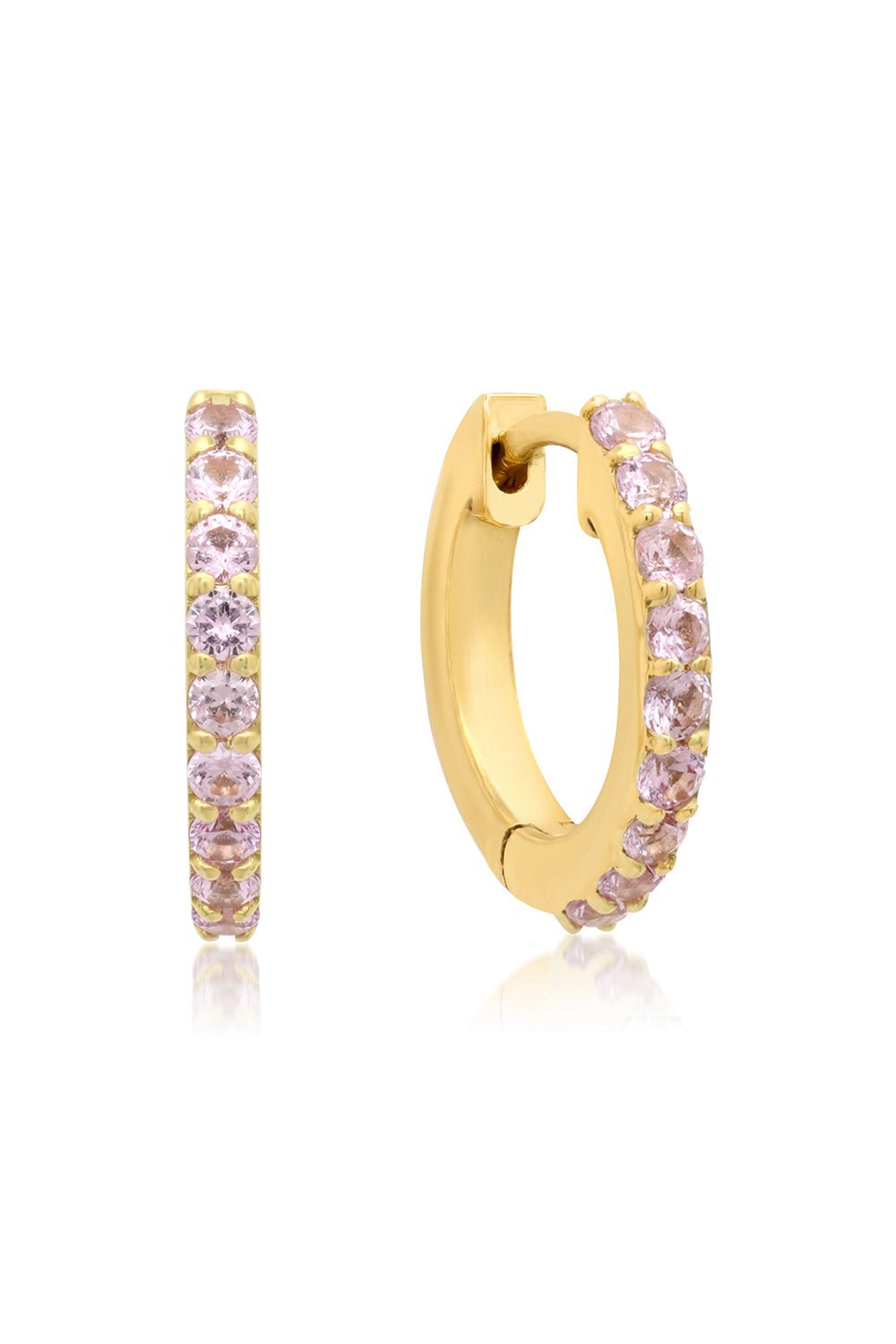 JENNIFER MEYER-Small Pink Sapphire Huggie Earrings-YELLOW GOLD