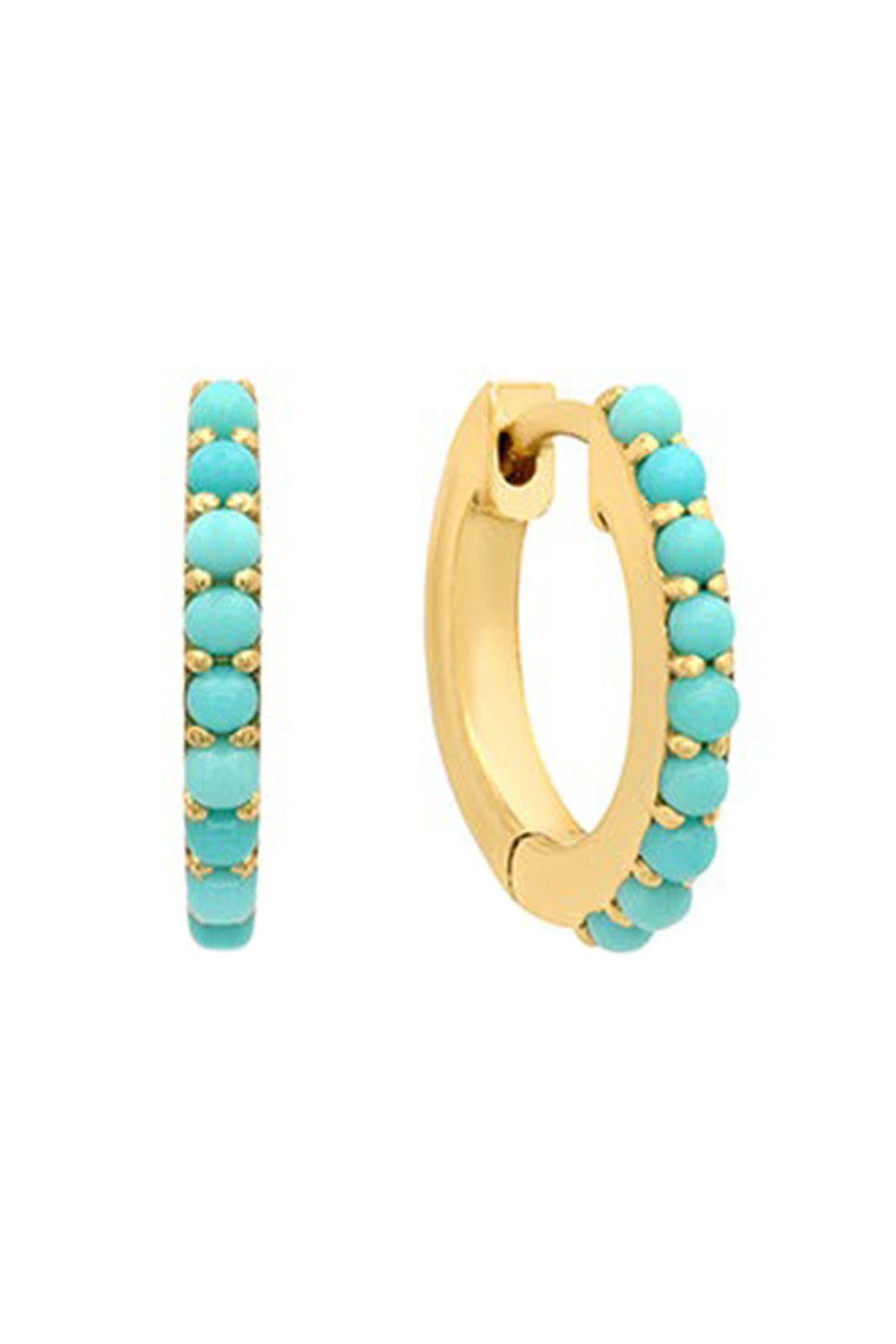 JENNIFER MEYER-Small Turquoise Huggie Earrings-YELLOW GOLD