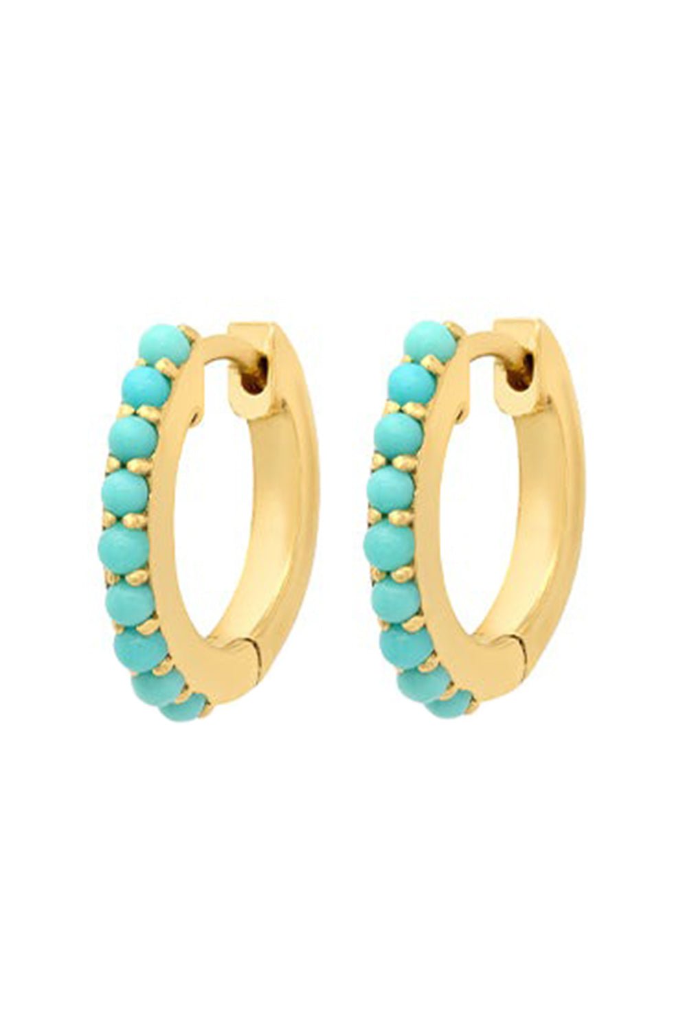 JENNIFER MEYER-Small Turquoise Huggie Earrings-YELLOW GOLD