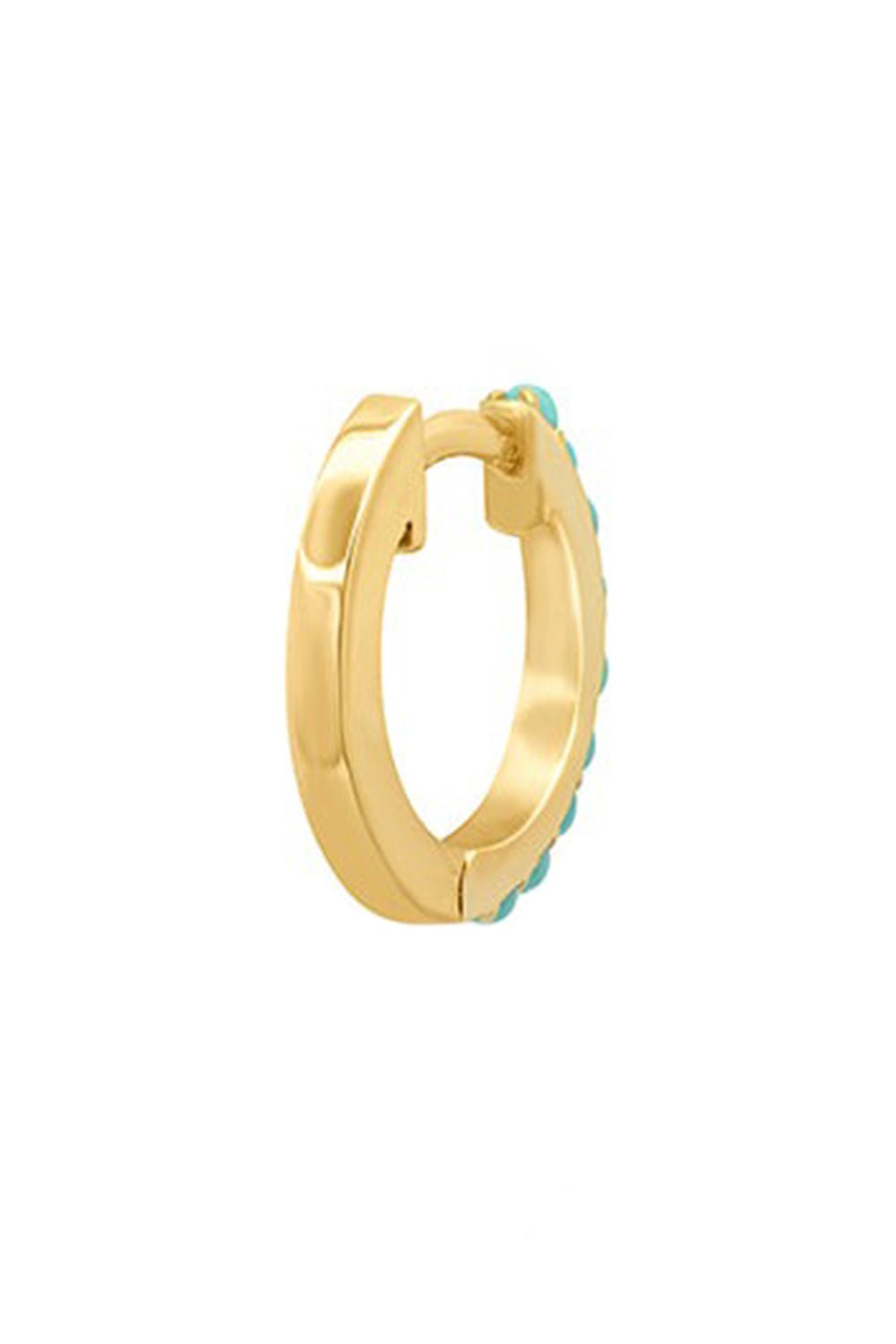 JENNIFER MEYER-Small Turquoise Huggie Earrings-YELLOW GOLD