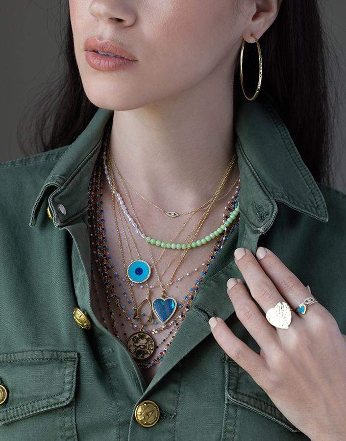 JENNIFER MEYER-Boulder Opal Inlay Heart Necklace-YELLOW GOLD