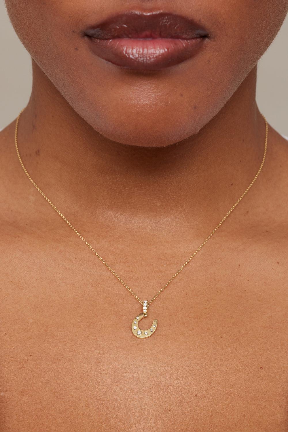 Diamond Horseshoe Pendant Necklace-YELLOW GOLD-JEWELRYFINE JEWELNECKLACE O-JENNIFER MEYER