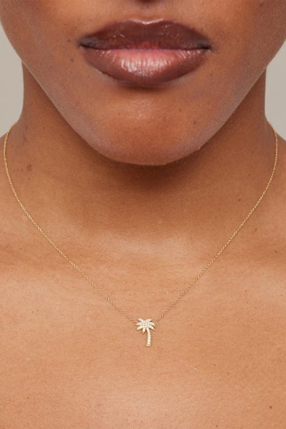 JENNIFER MEYER-Diamond Mini Palm Tree Necklace-YELLOW GOLD