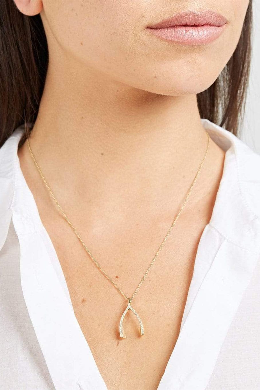 JENNIFER MEYER-Diamond Wishbone Necklace-YELLOW GOLD