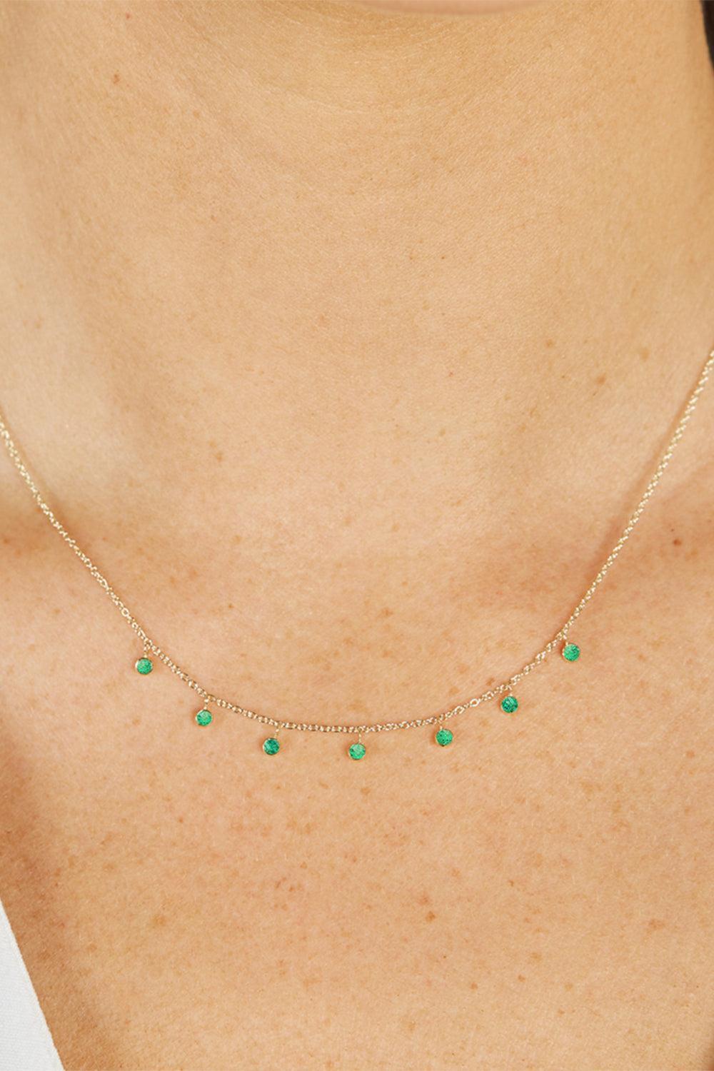 Emerald 7 Mini Bezel Dangle Necklace-YELLOW GOLD-JEWELRYFINE JEWELNECKLACE O-JENNIFER MEYER