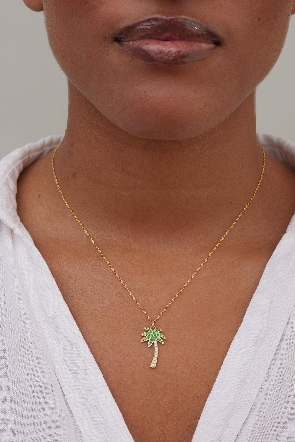 Emerald Diamond Large Palm Tree Necklace-YELLOW GOLD-JEWELRYFINE JEWELNECKLACE O-JENNIFER MEYER