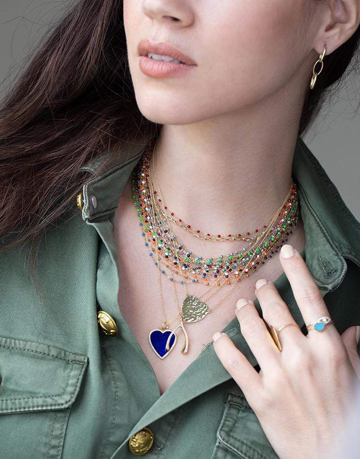 JENNIFER MEYER-Lapis Inlay Diamond Heart Necklace-YELLOW GOLD