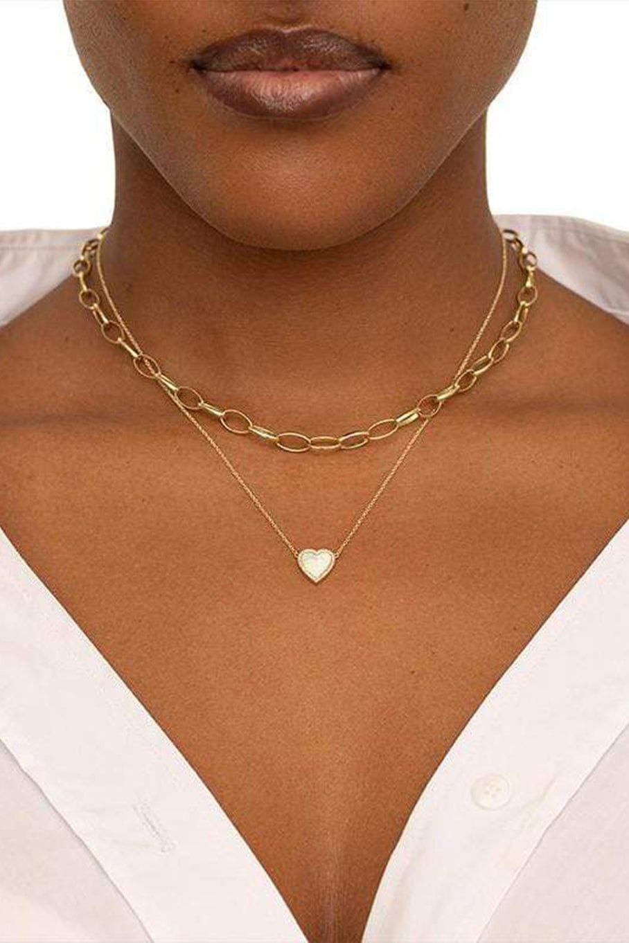 Mini Mother of Pearl Inlay Heart Necklace with Diamonds JENNIFER