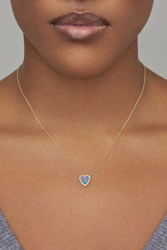 JENNIFER MEYER-Mini Red Boulder Opal Inlay Heart Necklace-YELLOW GOLD