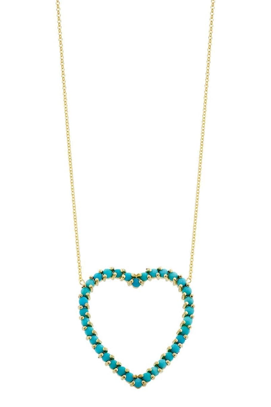 JENNIFER MEYER-Turqoise Large Open Heart Necklace-YELLOW GOLD