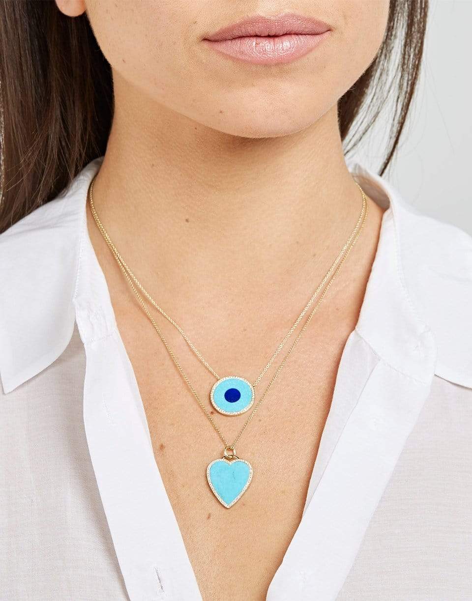 JENNIFER MEYER-Turquoise Inlay Diamond Heart Necklace-YELLOW GOLD
