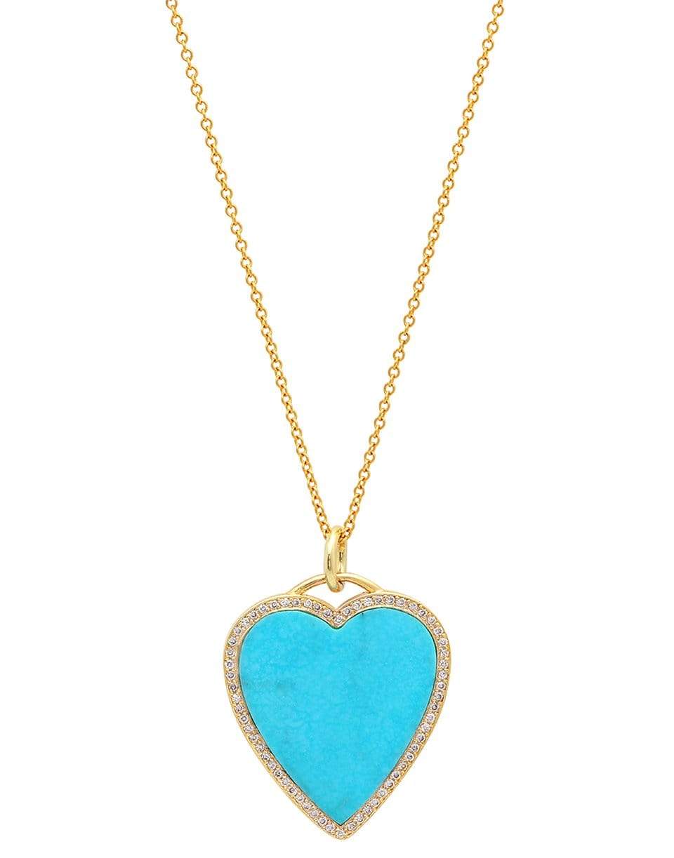 JENNIFER MEYER-Turquoise Inlay Diamond Heart Necklace-YELLOW GOLD