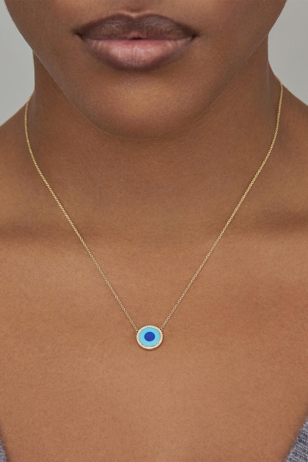 Turquoise Lapis Diamond Mini Inlay Evil Eye Necklace-YELLOW GOLD-JEWELRYFINE JEWELNECKLACE O-JENNIFER MEYER
