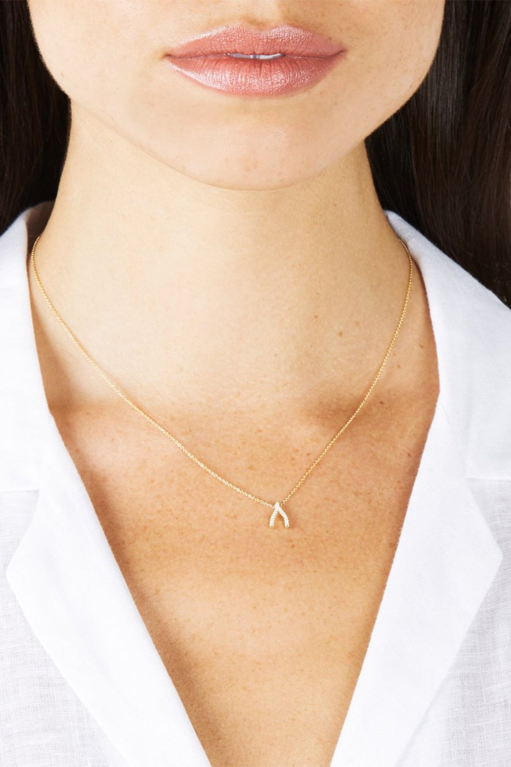 JENNIFER MEYER-Mini Diamond Wishbone Necklace-YELLOW GOLD