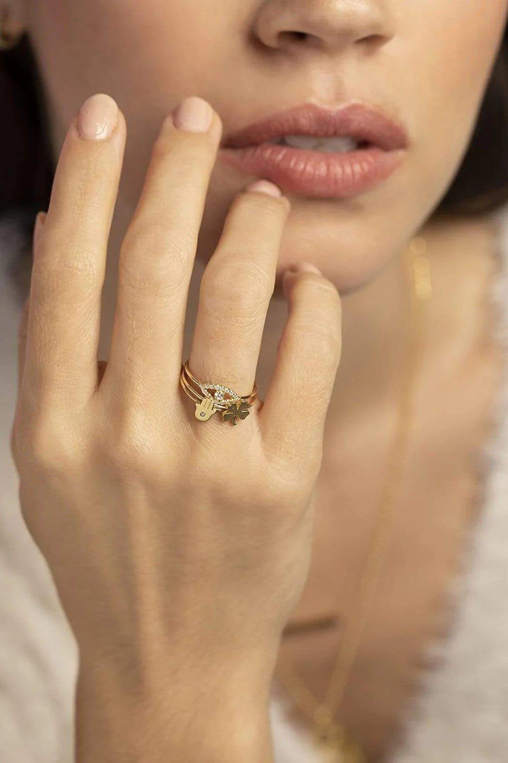 JENNIFER MEYER-Mini Clover Ring-YELLOW GOLD