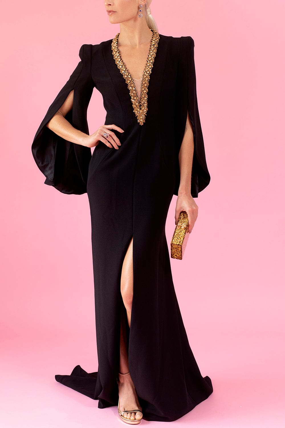JENNY PACKHAM-Cozumel Embelished Cape Gown-
