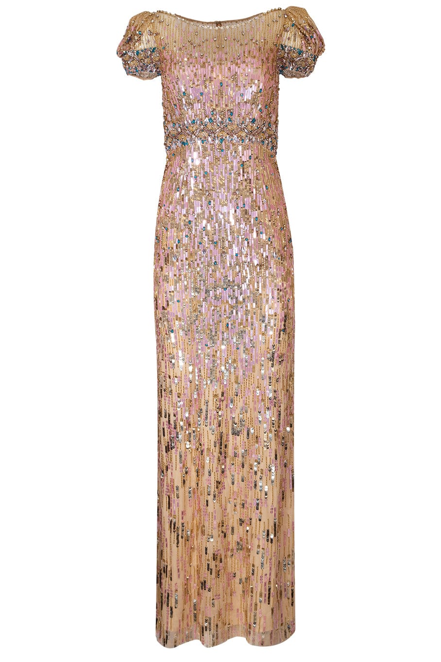 JENNY PACKHAM-Sungem Ruched Slv Bead Gown-