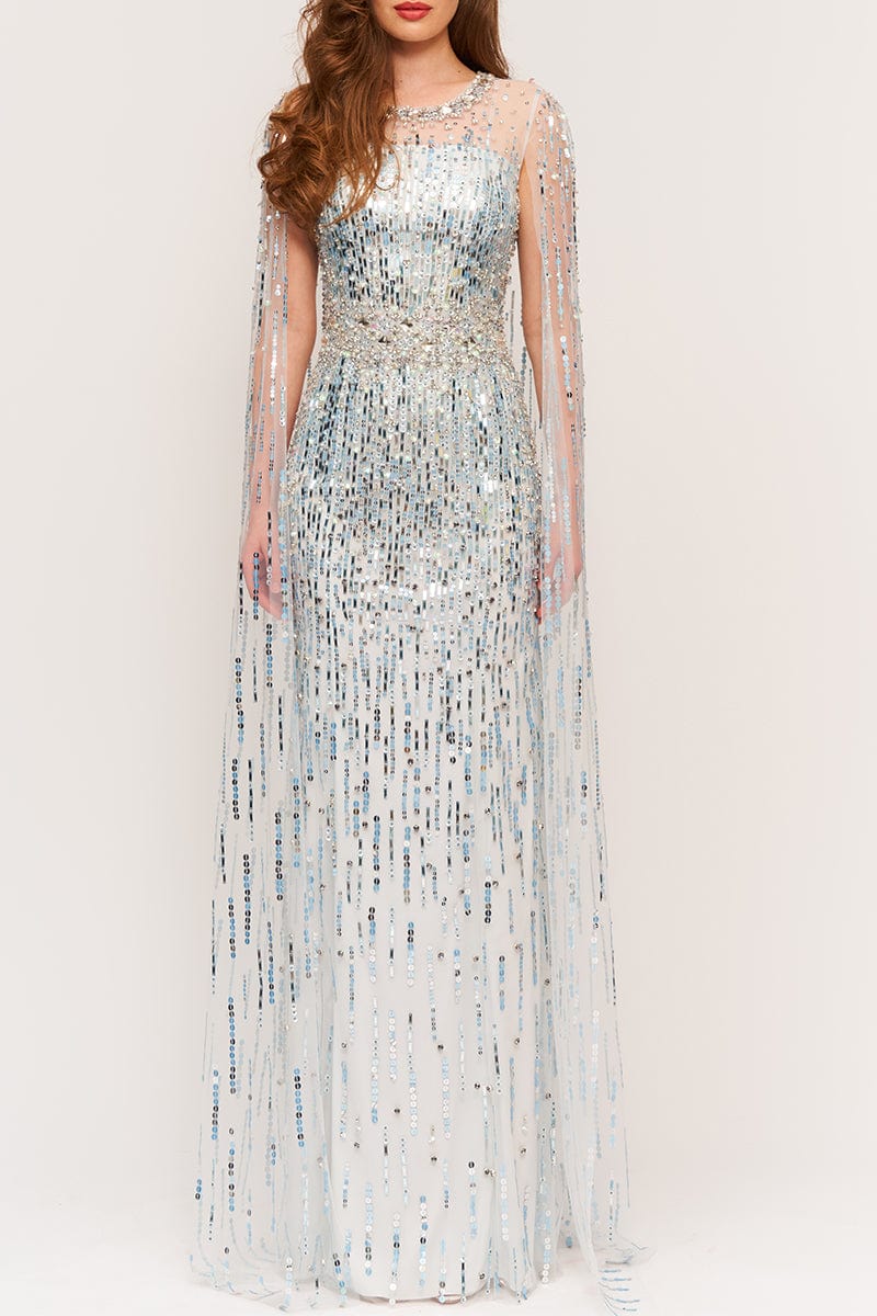 lux brand dress Lux Sequin Gown With Cape