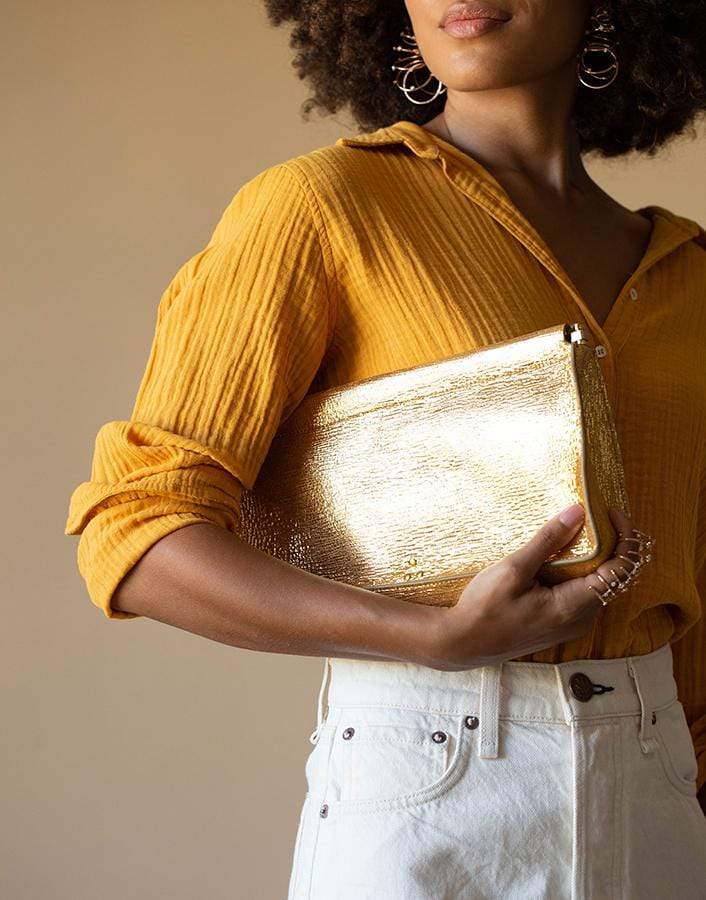 JEROME DREYFUSS-Clic Clac XL Goatskin Clutch-LAME