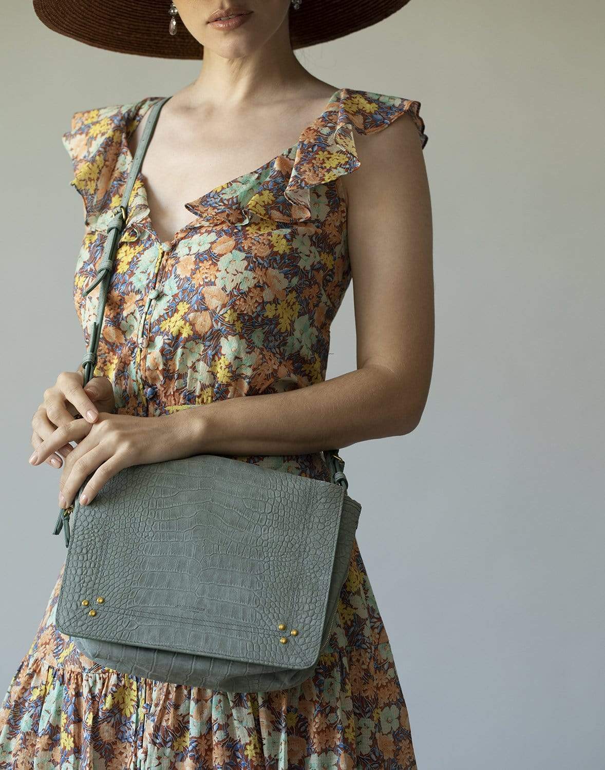 JEROME DREYFUSS-Igor Croco Lichen Nubuck Shoulder Bag-CROCO