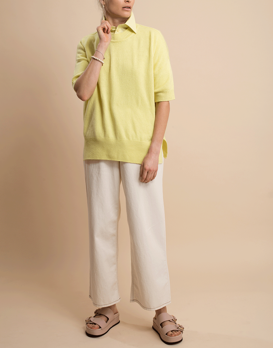 JIL SANDER-Yellow Short Sleeve Crewneck Sweater-