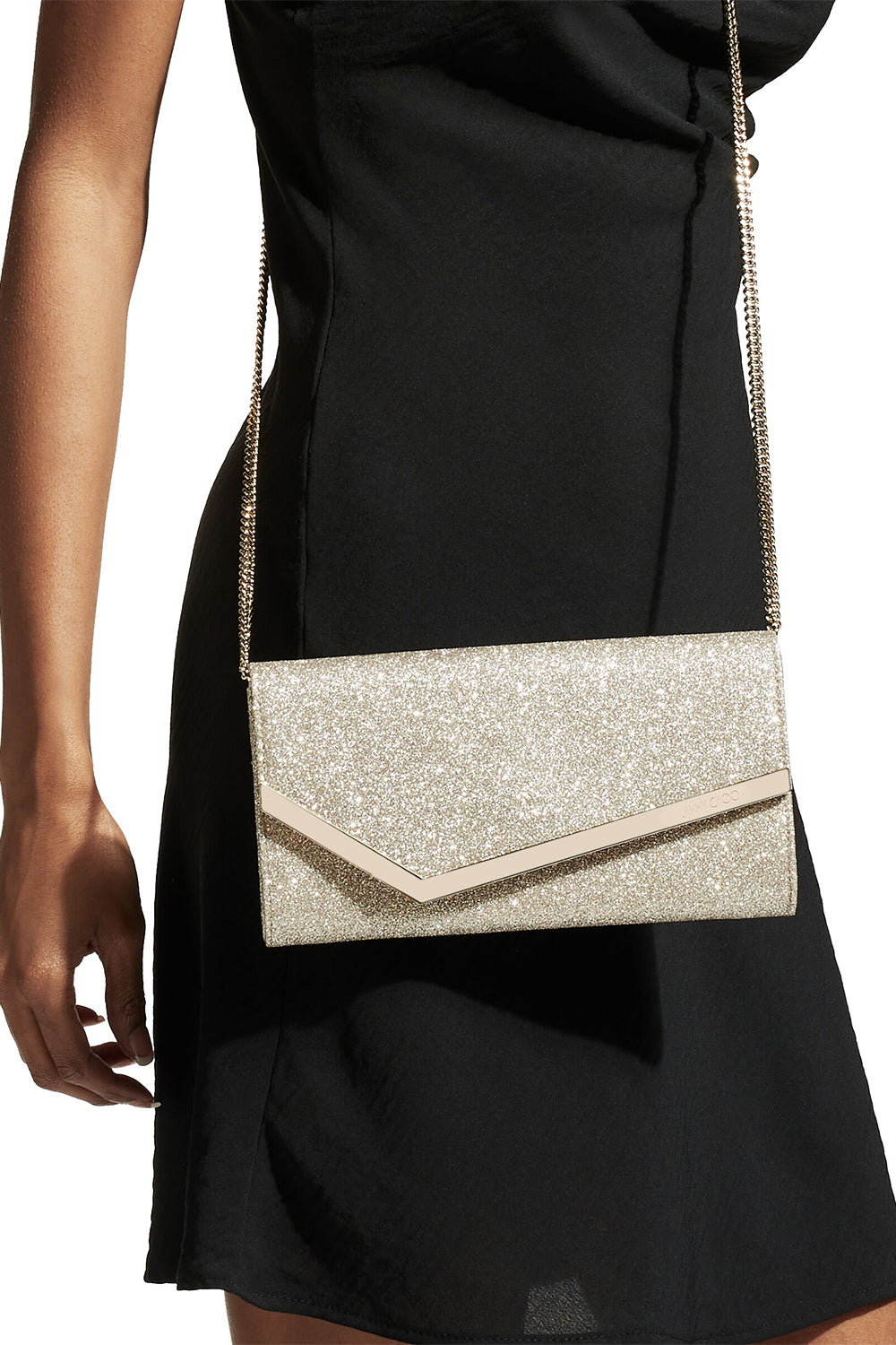 Emmie Glitter Clutch - Platinum Ice-PLTNMICE-O/S-HANDBAGCLUTCHES-JIMMY CHOO