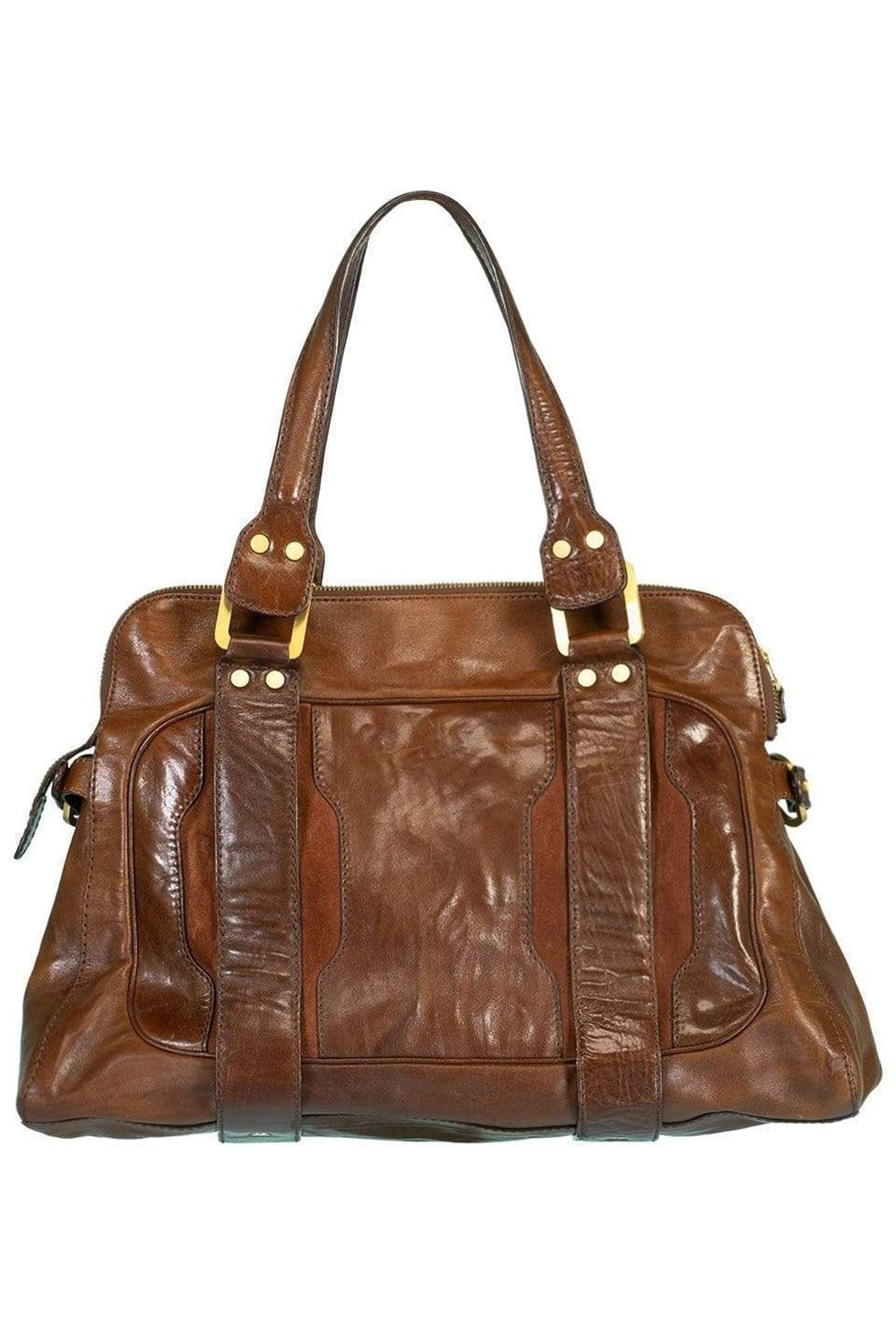 JIMMY CHOO-Distressed Brown Leather Bag-BROWN