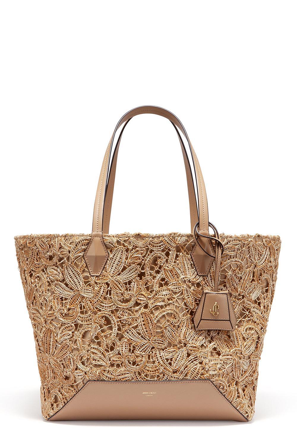 Diamond Leather Lace Tote -LATTEGLD-HANDBAGTOTES-JIMMY CHOO