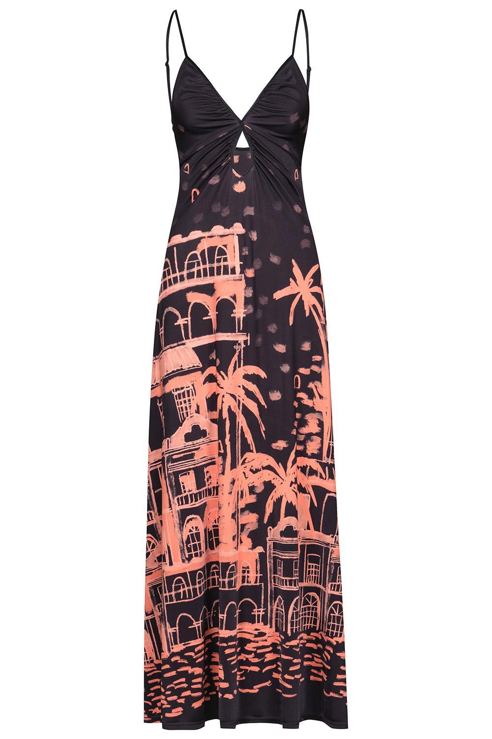 Nuestra Tierra Dress-BK/PEACH-2-CLOTHINGDRESSCASUAL-JOHANNA ORTIZ