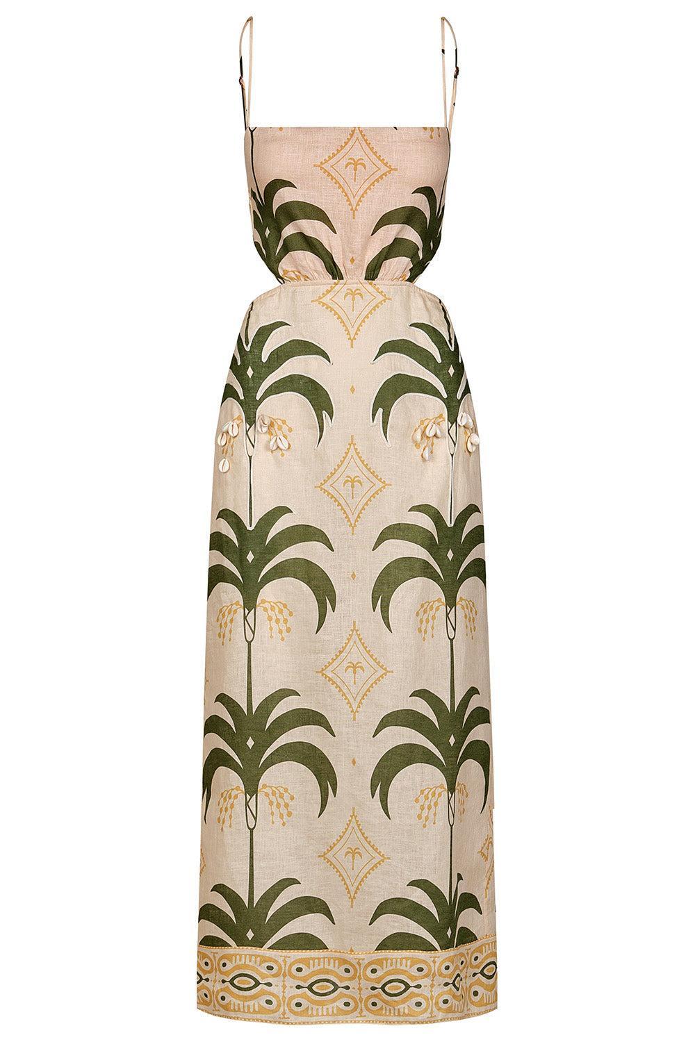 Tactile Winds Midi Dress-ECRU/GRN-0-CLOTHINGDRESSCASUAL-JOHANNA ORTIZ