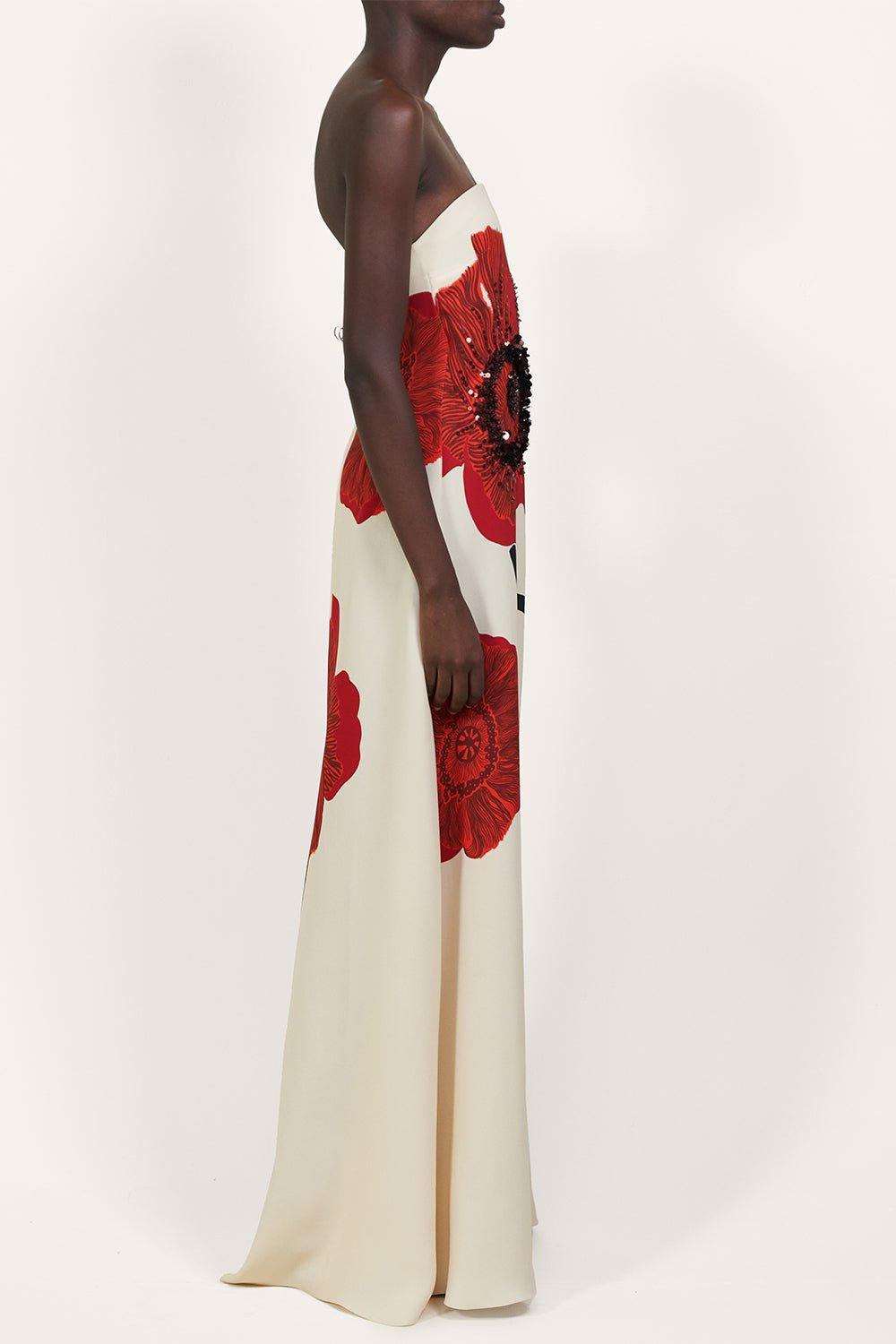 red dress pants for men Johanna Ortiz Red Petals Maxi Dress in Papaver Somniferum, Ecru, Red, & Black