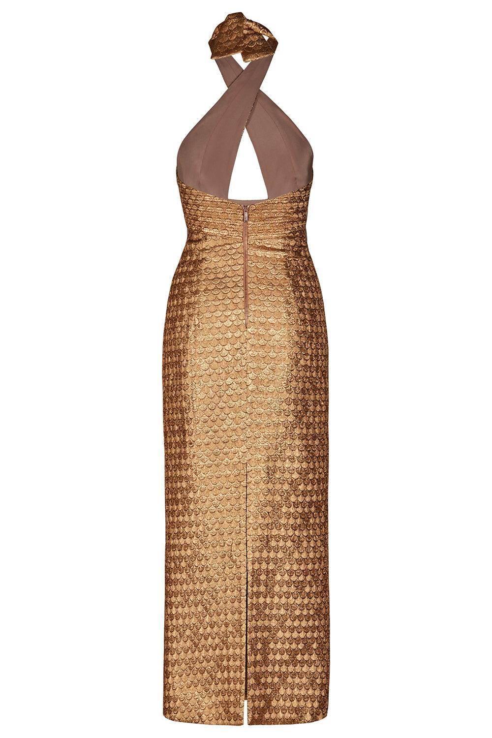 Elegant Expedition Midi Dress-GOLD-2-CLOTHINGDRESSGOWN-JOHANNA ORTIZ