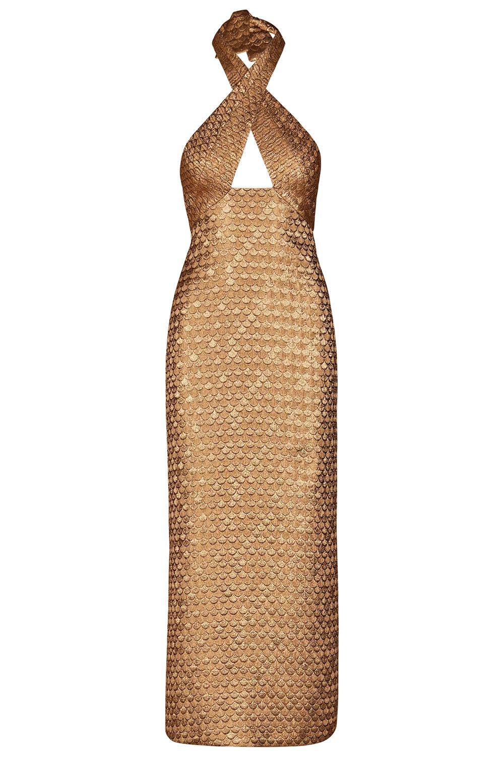 Elegant Expedition Midi Dress-GOLD-2-CLOTHINGDRESSGOWN-JOHANNA ORTIZ