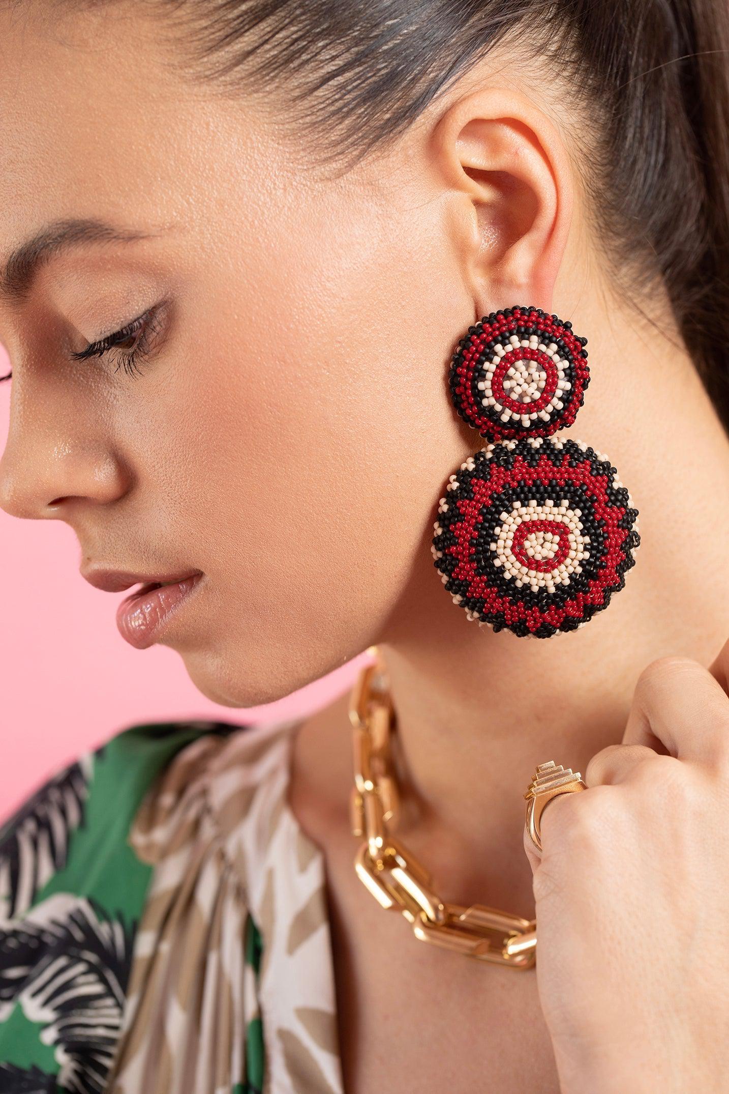 JOHANNA ORTIZ-Iraca Palm Beaded Earrings-ECBLKMAR
