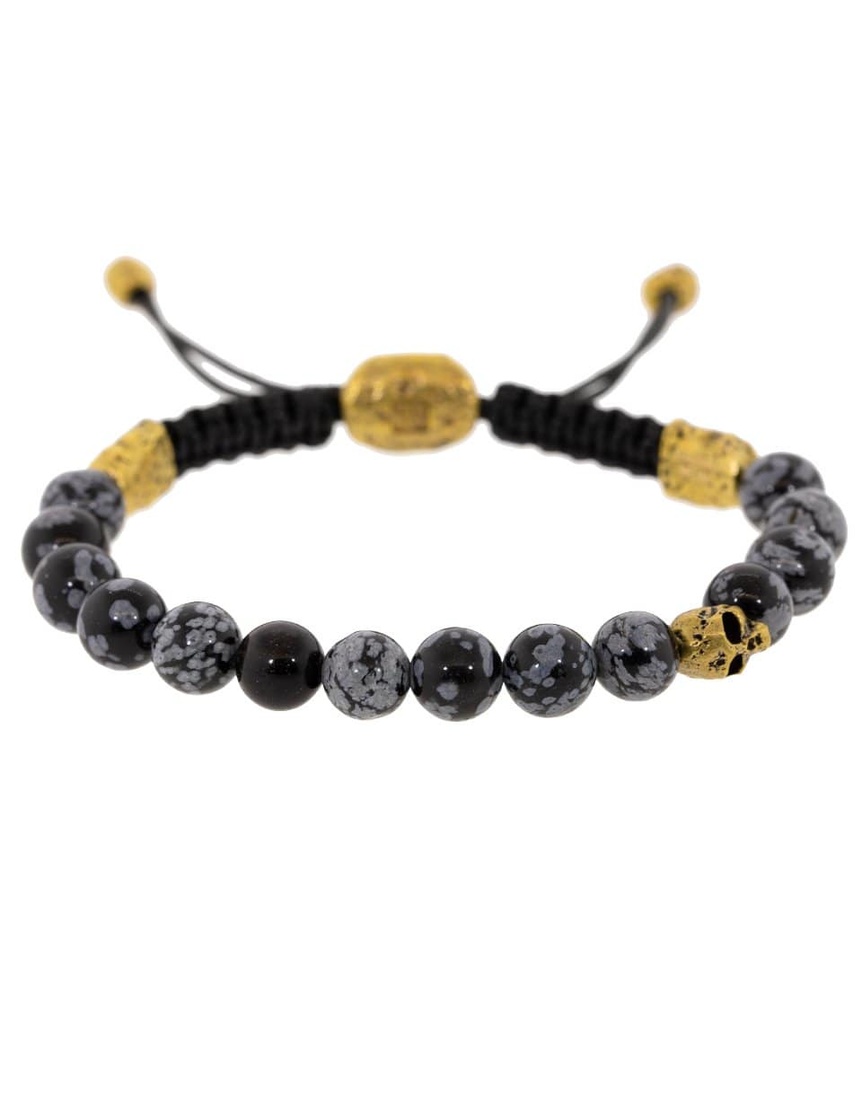 JOHN VARVATOS-Grey Obsidian Skull Bead Bracelet-BRASS
