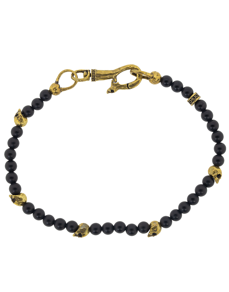 JOHN VARVATOS-Onyx and Brass Skull Bead Bracelet-BRASS
