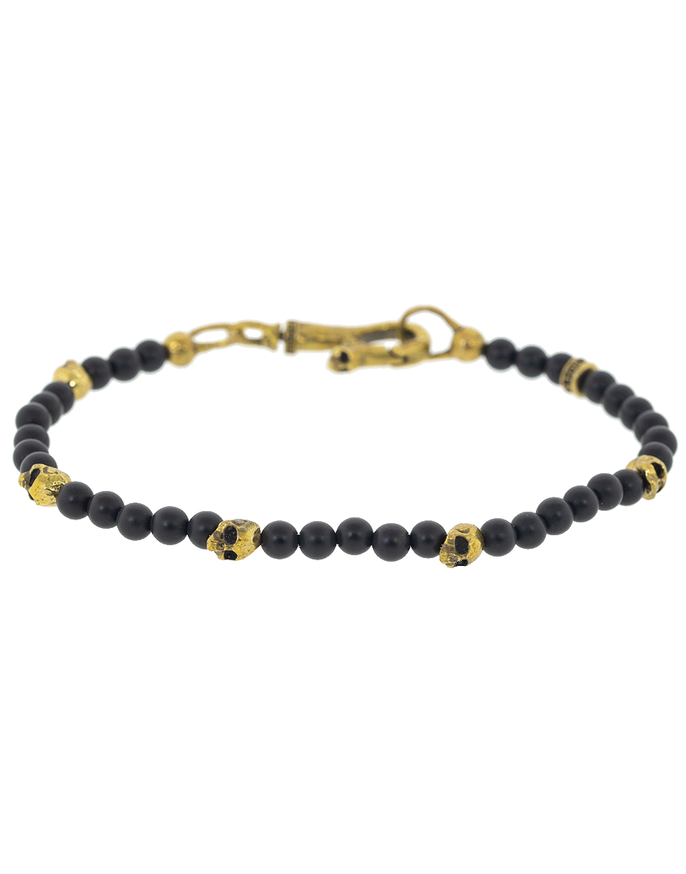 JOHN VARVATOS-Onyx and Brass Skull Bead Bracelet-BRASS