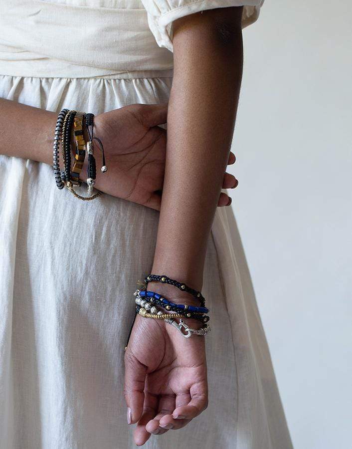 JOHN VARVATOS-Lapis and Silver Rondelle Bead Bracelet-SILVER