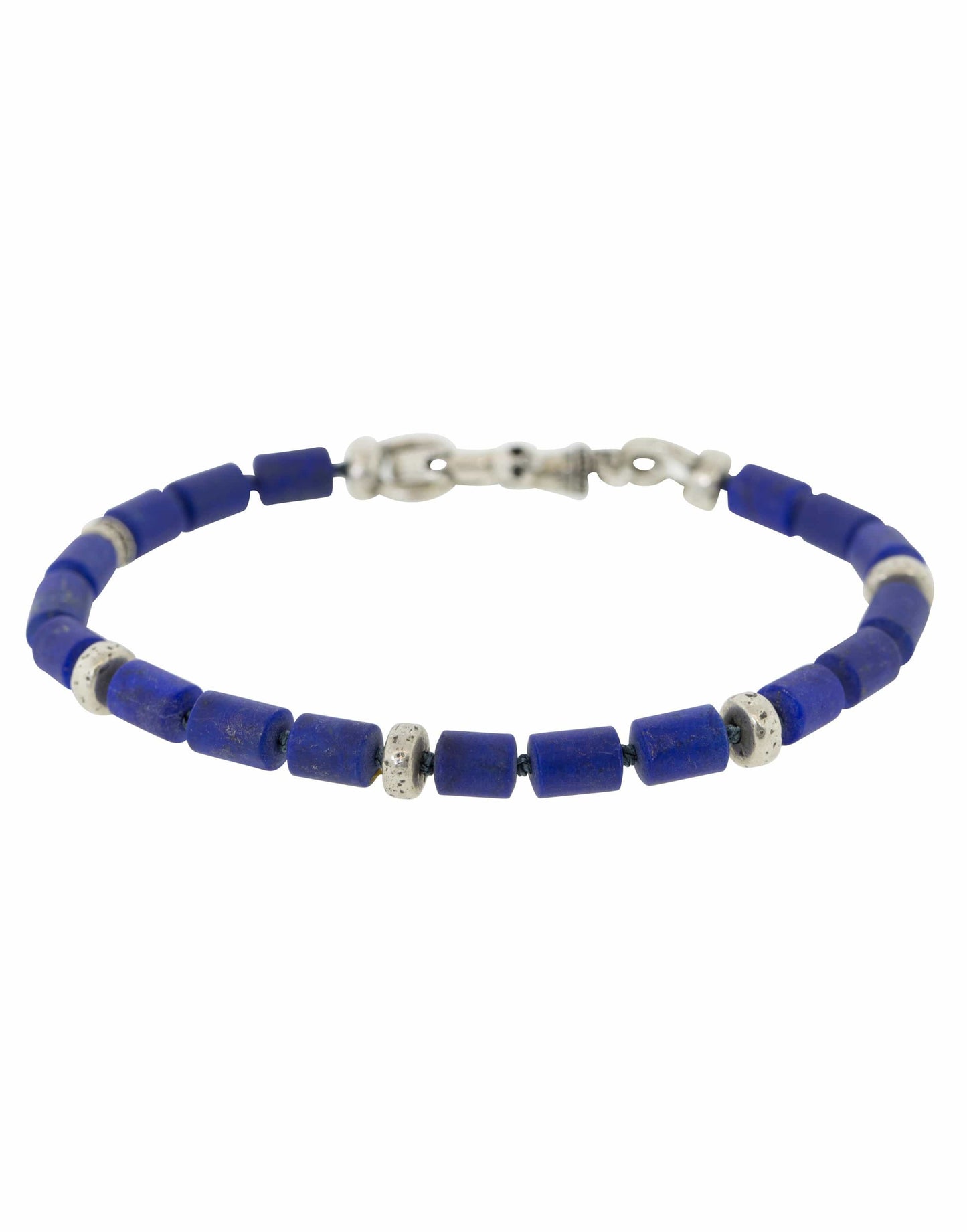 JOHN VARVATOS-Lapis and Silver Rondelle Bead Bracelet-SILVER