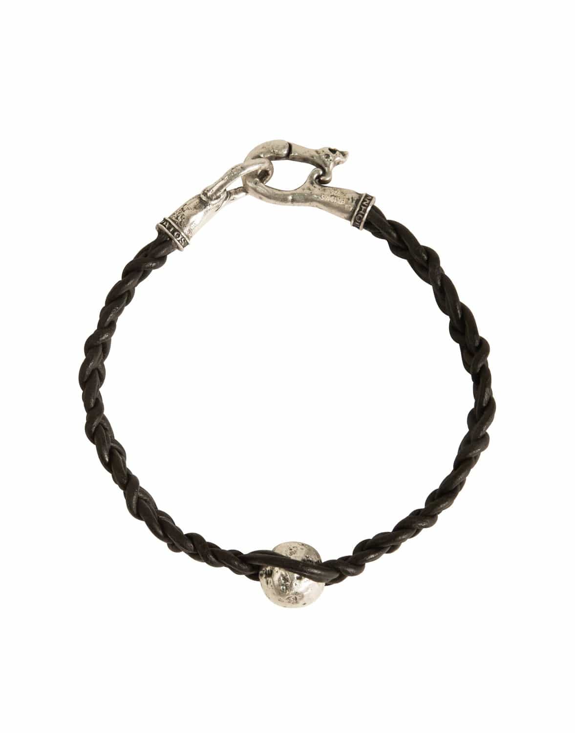 JOHN VARVATOS-Silver Bead Leather Braid Bracelet-SILVER