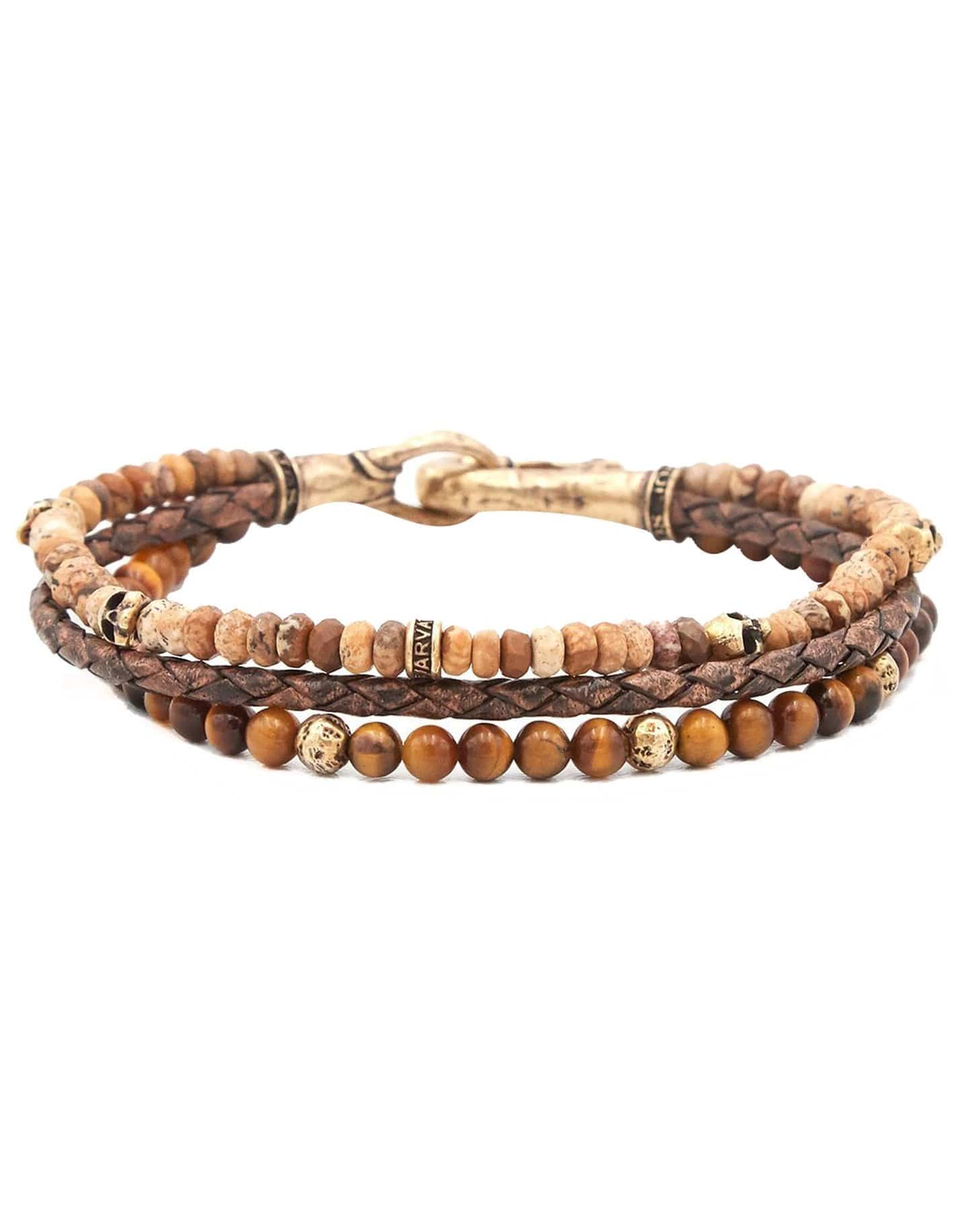 JOHN VARVATOS-Jasper and Tiger Eye Triple Bracelet-BRASS