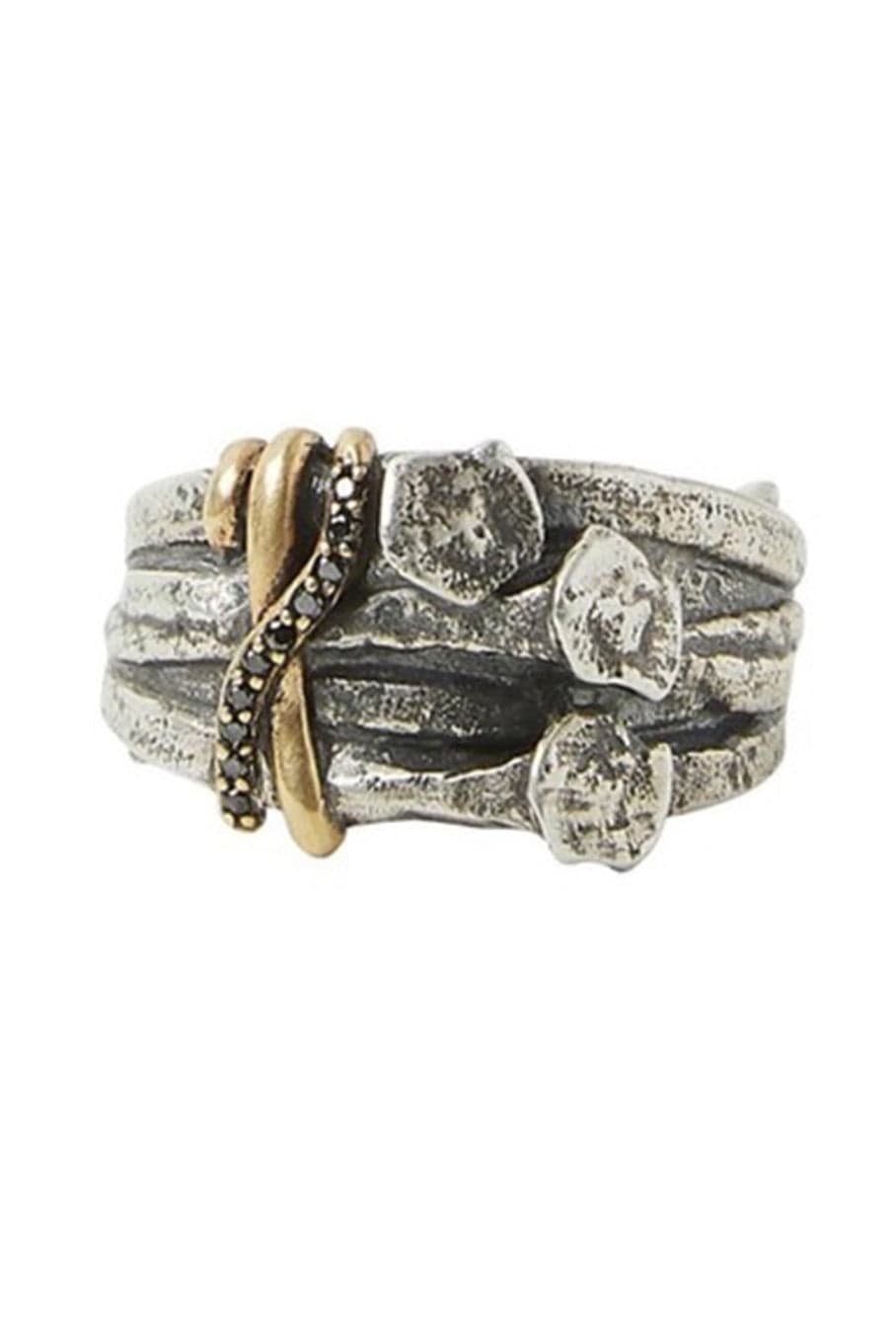 JOHN VARVATOS-Black Diamond and Silver Nails Ring-SILVER