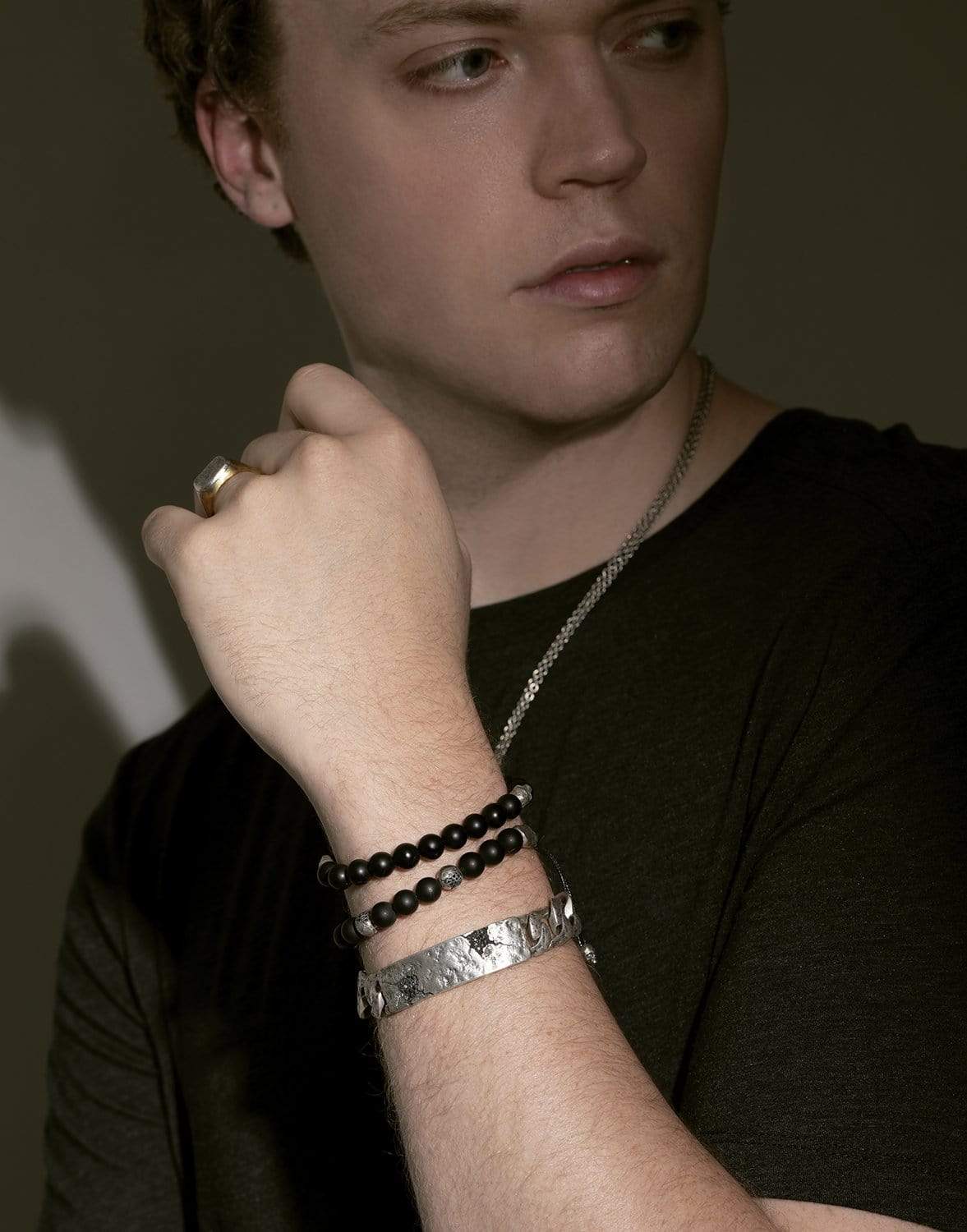 JOHN VARVATOS-Black Diamond ID Tag Bracelet-SILVER