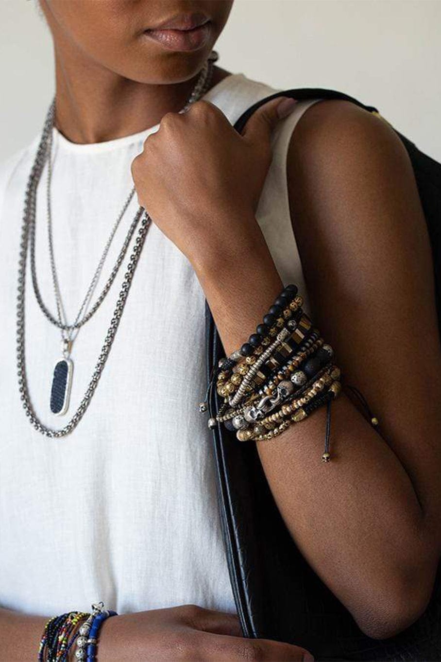 JOHN VARVATOS-Distressed Silver Bead Bracelet-SILVER