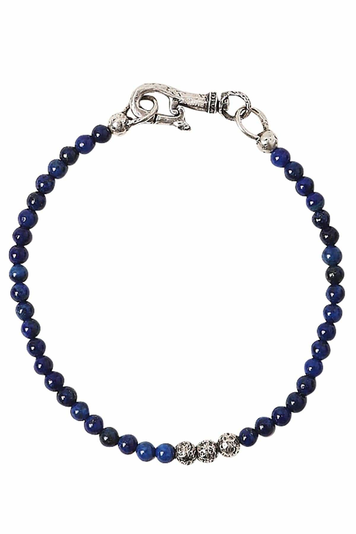 JOHN VARVATOS-Distressed Stering Silver and Lapis Bead Bracelet-SILVER