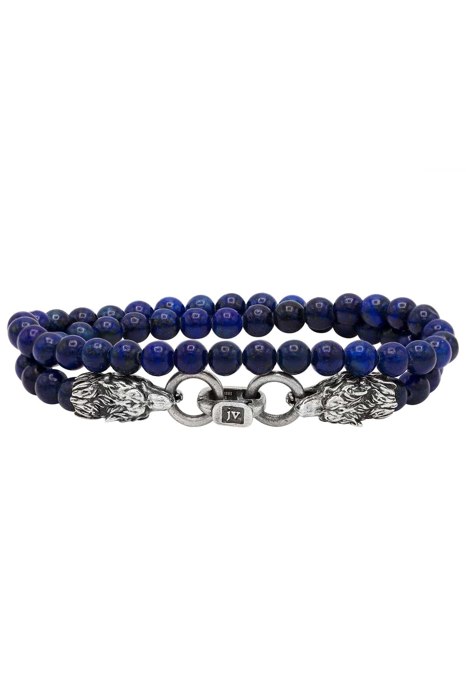 JOHN VARVATOS-Lapis Bead Wolf Clasp Bracelet-SILVER