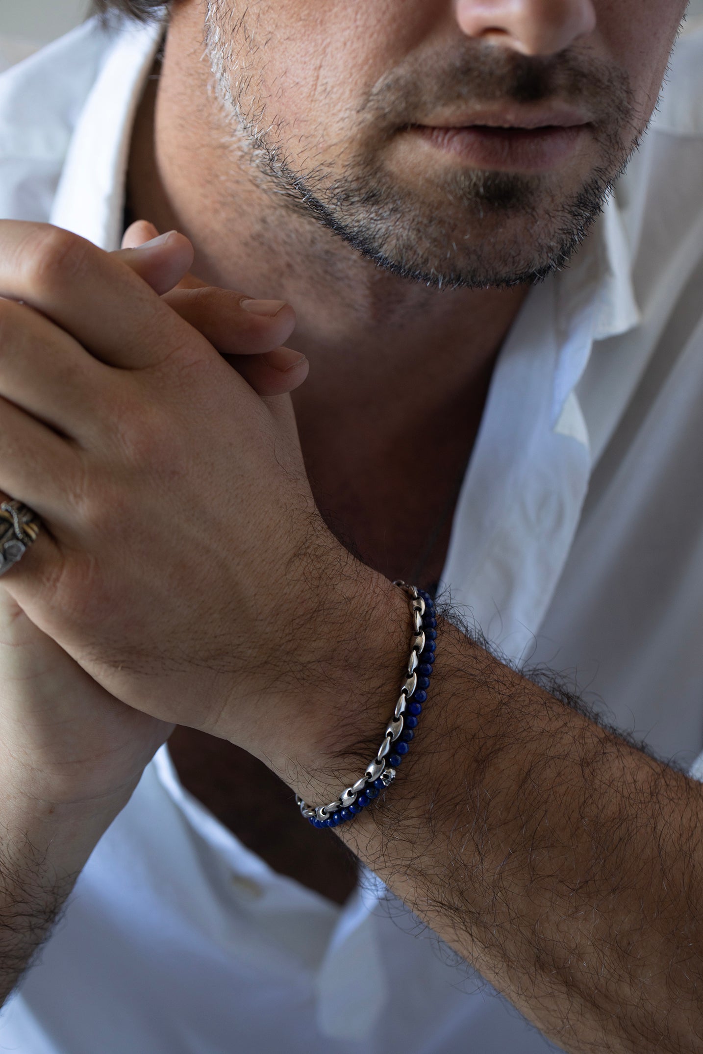 JOHN VARVATOS-Lapis Skull Bead Bracelet-SILVER