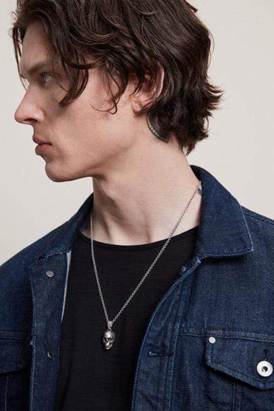 JOHN VARVATOS-Silver Distressed Skull Necklace-SILVER
